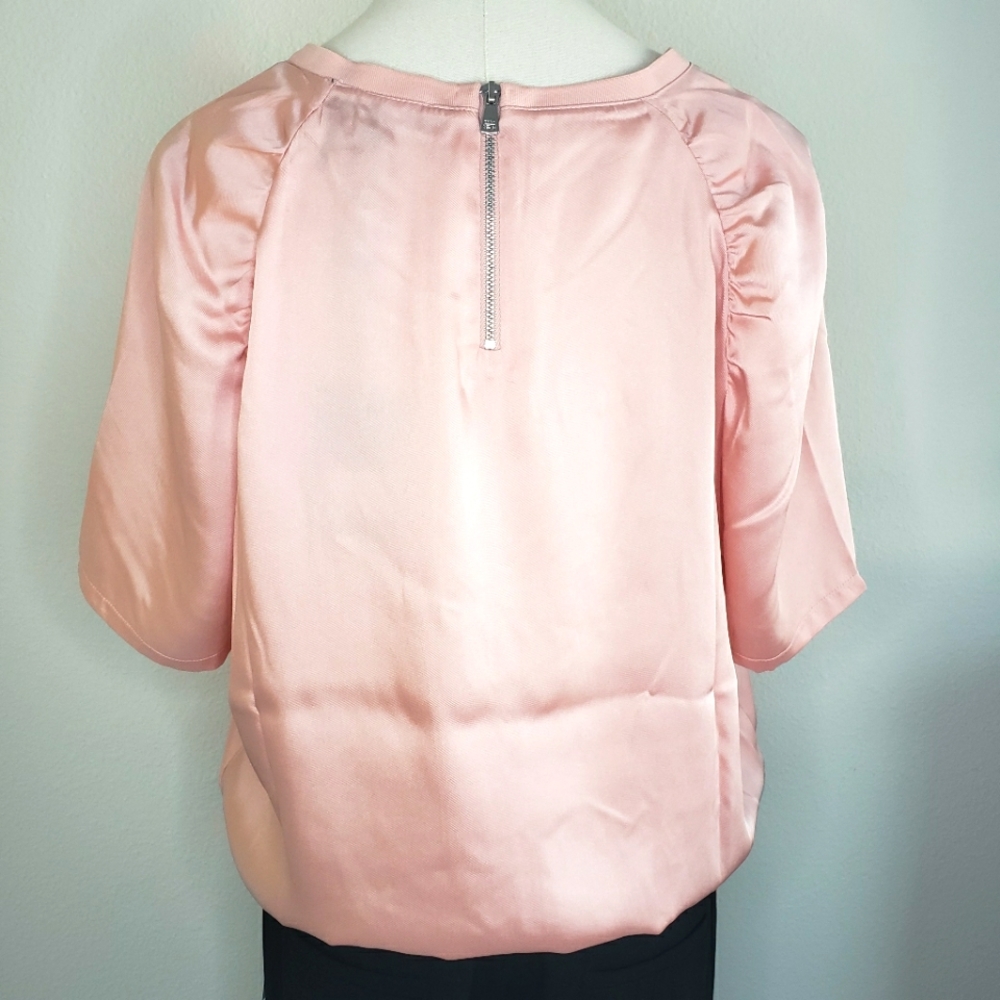 DKNY Peach Satin Ruched Short Sleeve Top--NWT--XL - Picture 8 of 14